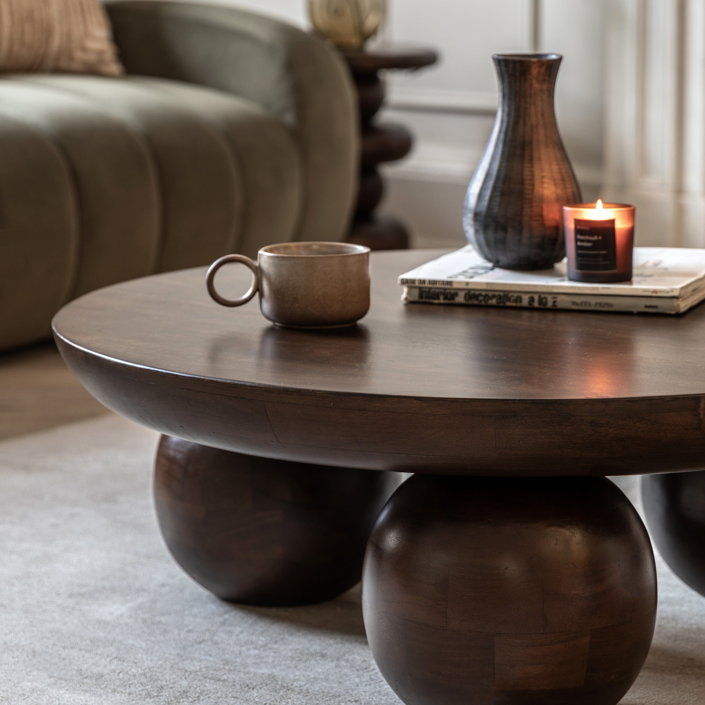 Anders Dark Brown Mango Wood Round Coffee Table